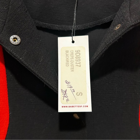 NWT Babette Vintage Black with Red Long Crepe Duster Coat - Women’s Size Small - Picture 4 of 8